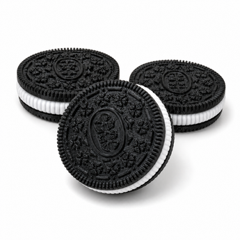 3D printed sandwich cookie clicker fidget toy with black cookie faces and white spinning center