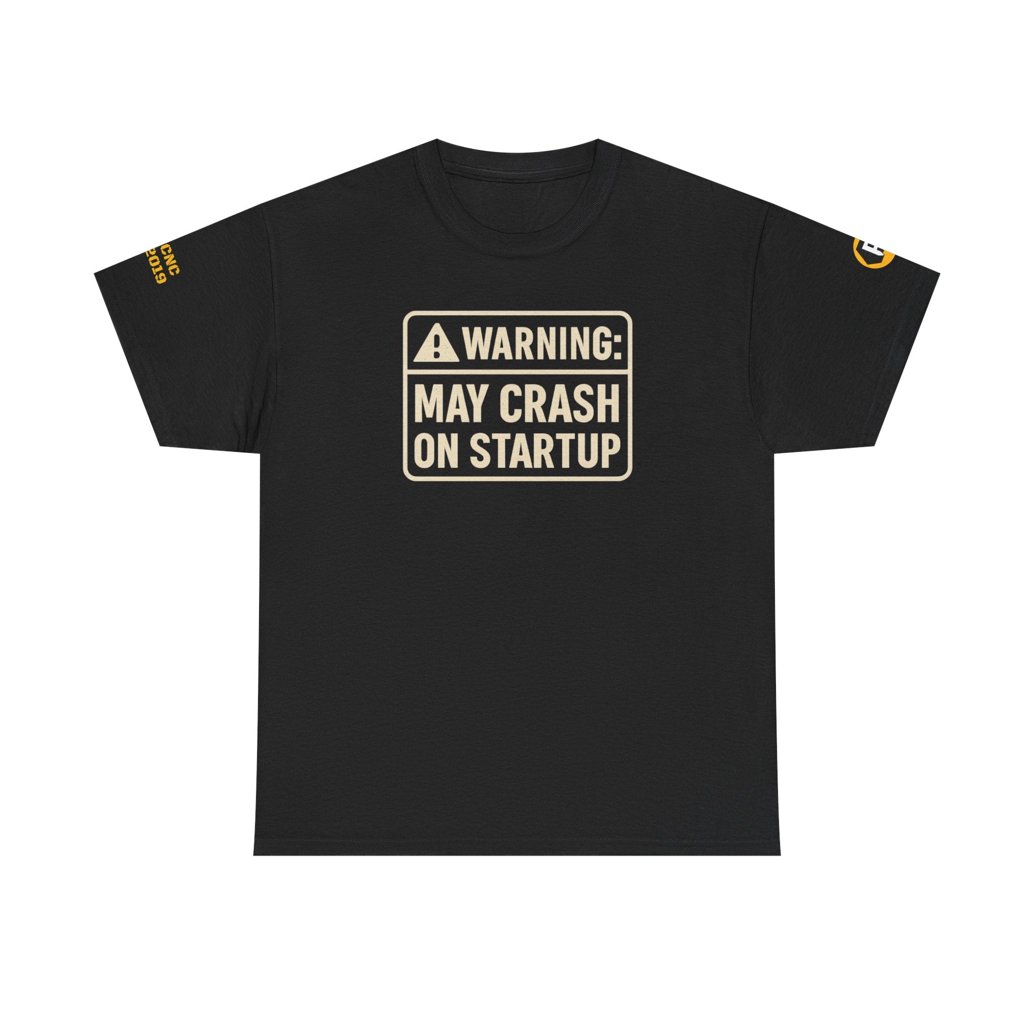 Warning: May Crash on Startup Unisex Heavy Cotton Tee, Funny Graphic Shirt, Tech Enthusiast Gift, Programmer Humor T-Shirt, Casual Wear