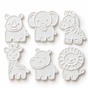 Zoo Animals Coloring Set - 6-Piece White PETG Craft Kit